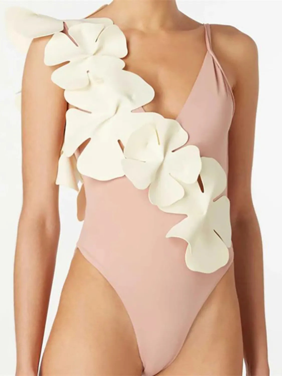Contrast Flower Spaghetti Strap One-Piece Swimwear - adritiX