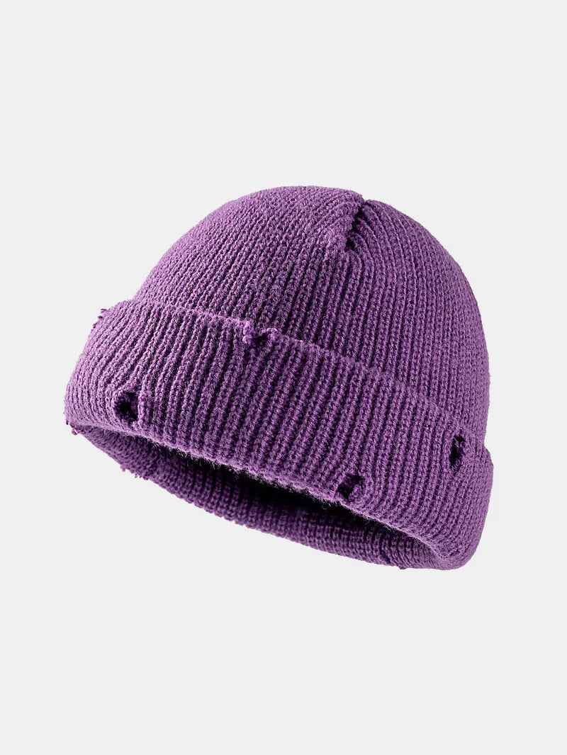 Distressed Cuffed Knit Hat - adritiX