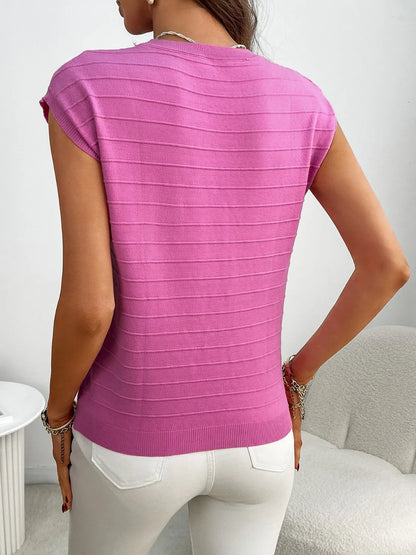 Round Neck Cap Sleeve Knit Top - adritiX