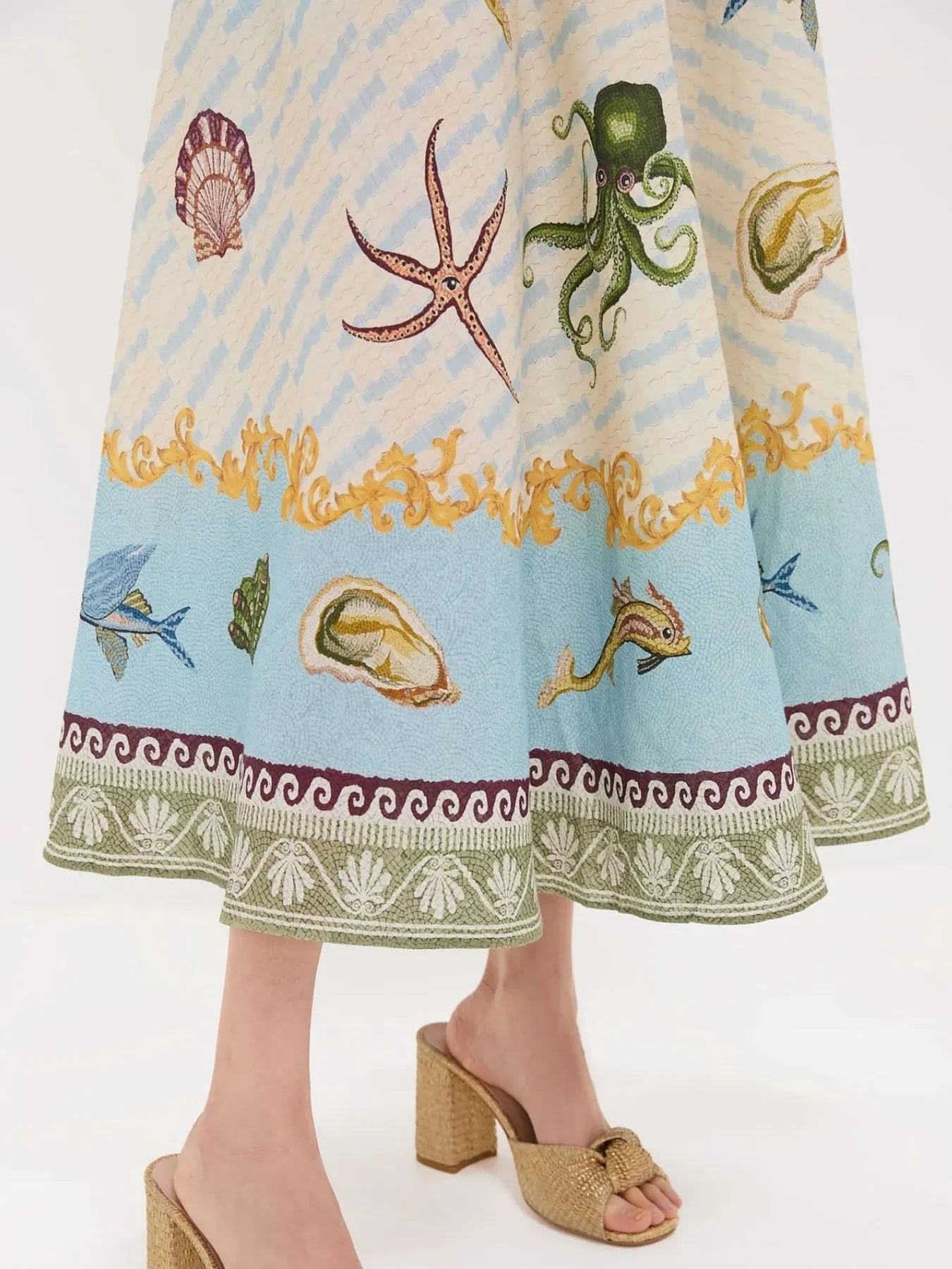 Elegant Ocean Print Spaghetti Strap Midi Dress - adritiX