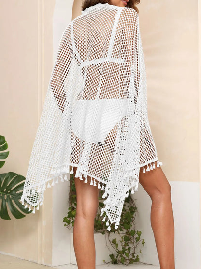 Tassel Openwork Open Front Cover-Up - adritiX