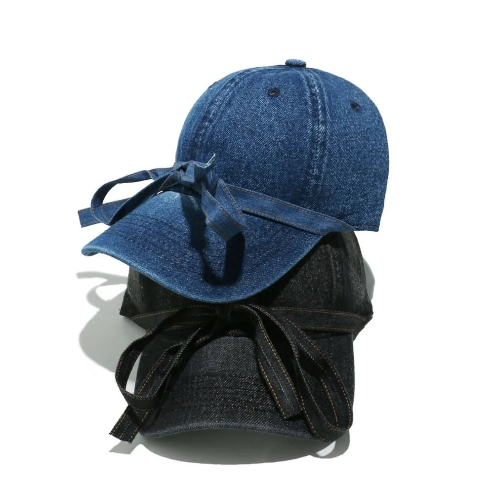 Washed Bow Denim Baseball Cap - adritiX