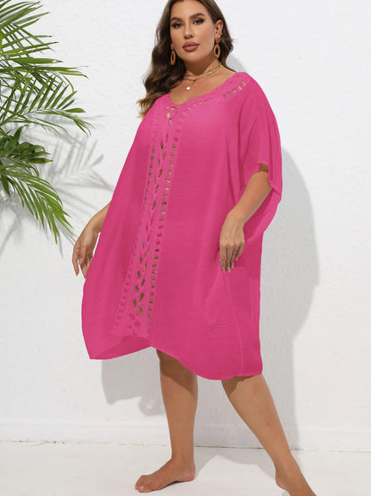 Crochet Trim V-Neck Beach Cover Up Dress - adritiX