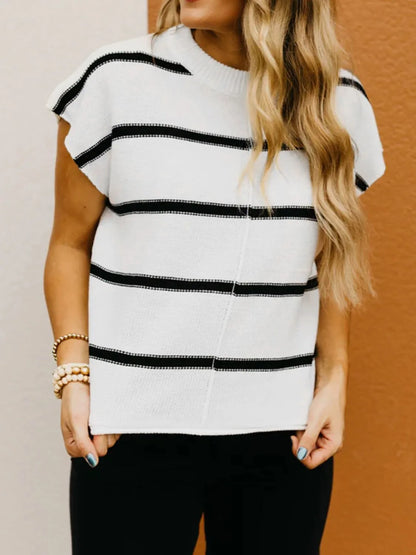 Striped Batwing Sleeve Knit Top - adritiX