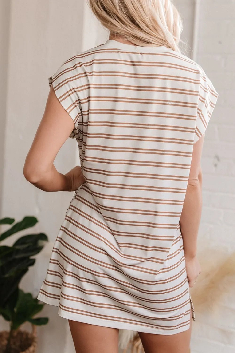 Stripe Round Neck Sleeveless Pocketed Mini Dress - adritiX