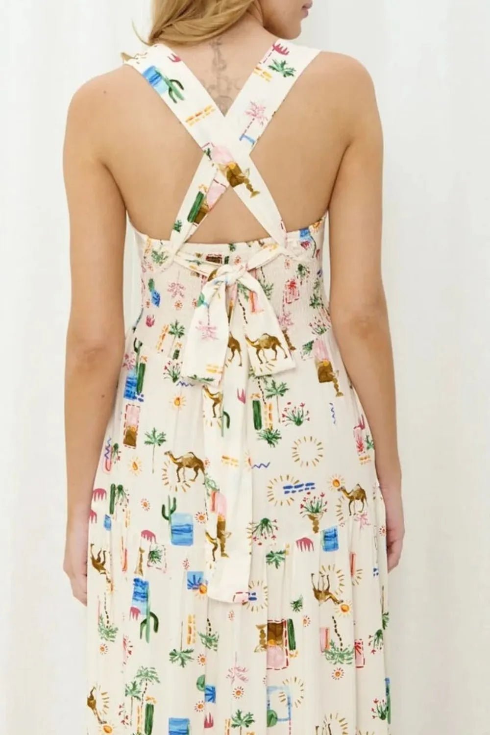 Printed Square Neck Wide Strap Maxi Dress - adritiX