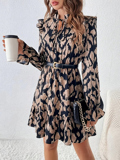 Tie Neck Flounce Sleeve Dress - adritiX
