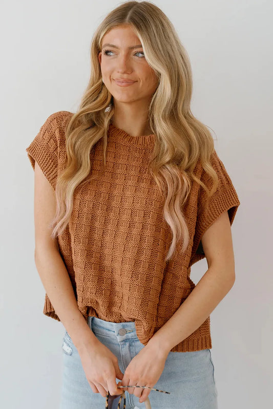 Round Neck Cap Sleeve Sweater Vest - adritiX