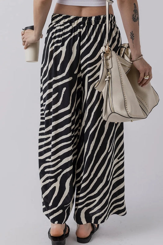 Zebra Striped Summer Wide Leg Pants - adritiX