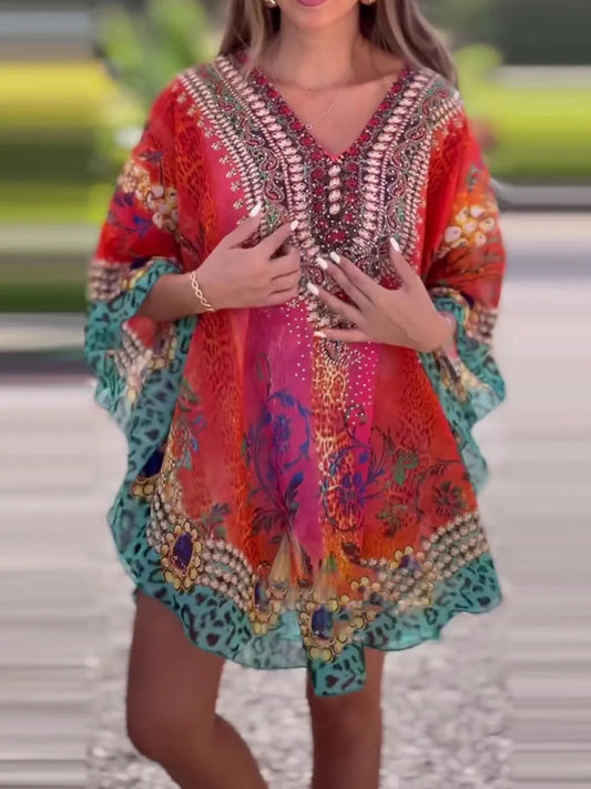 Floral Print V-Neck Cover Up - adritiX