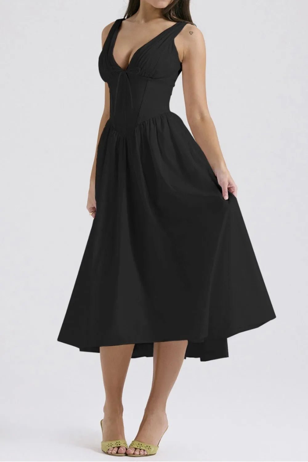 Chic & Sleek Ruched V-Neck Dress with Pockets – Effortless Style for Every Occasion - adritiX