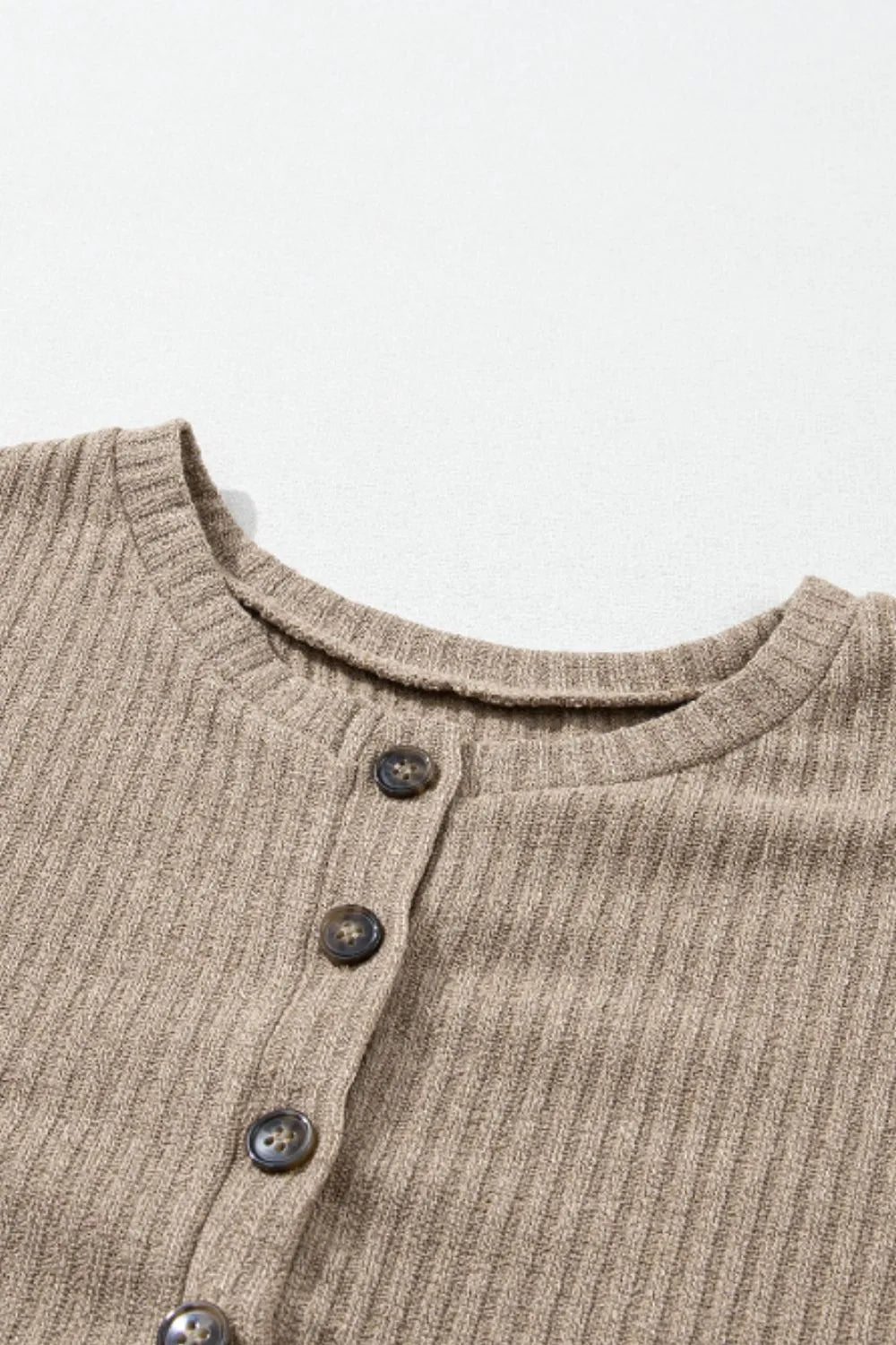 Quarter Button Round Neck Dropped Shoulder Knit Top - adritiX