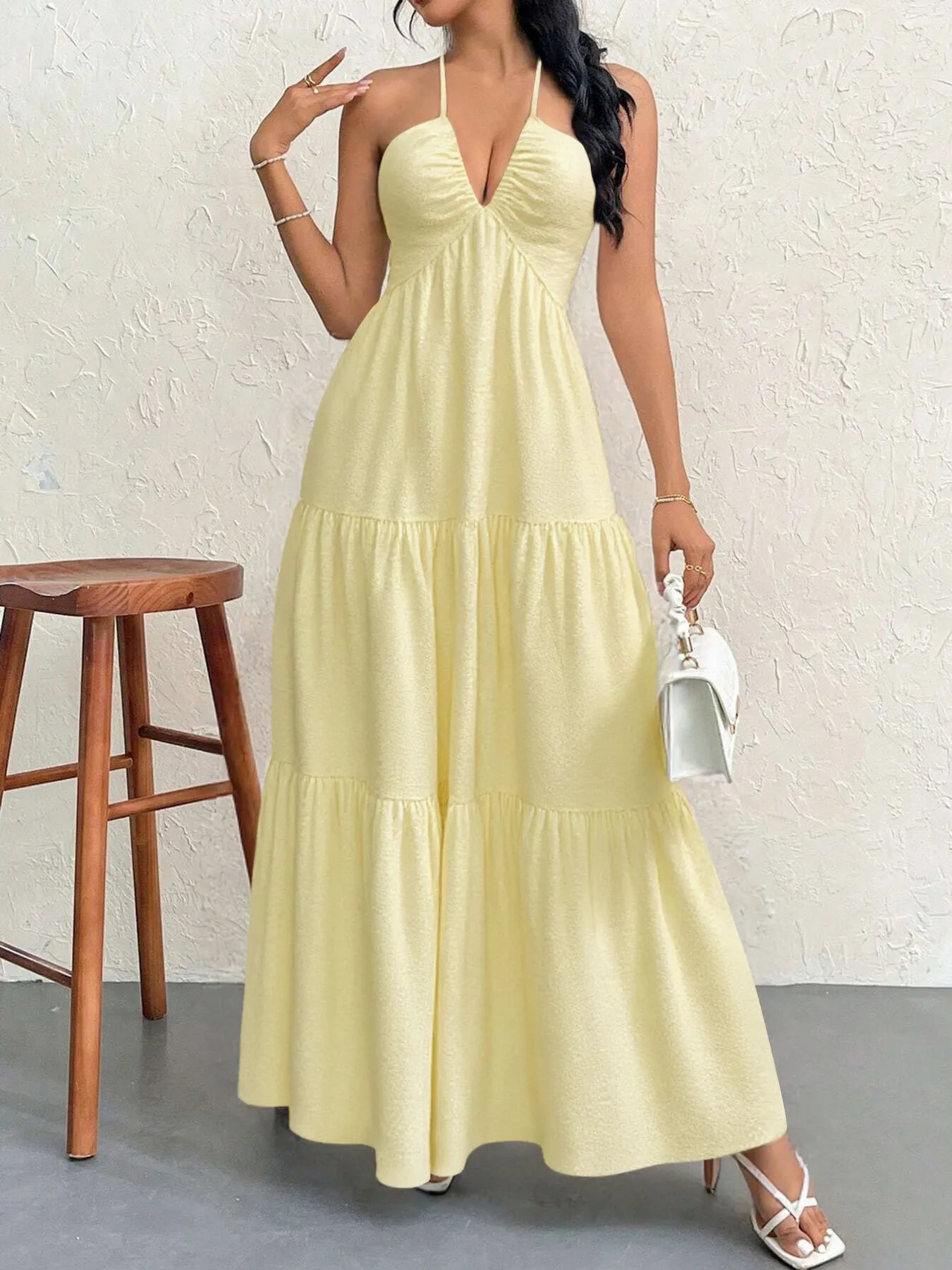 Halter Neck Tiered Maxi Dress - adritiX