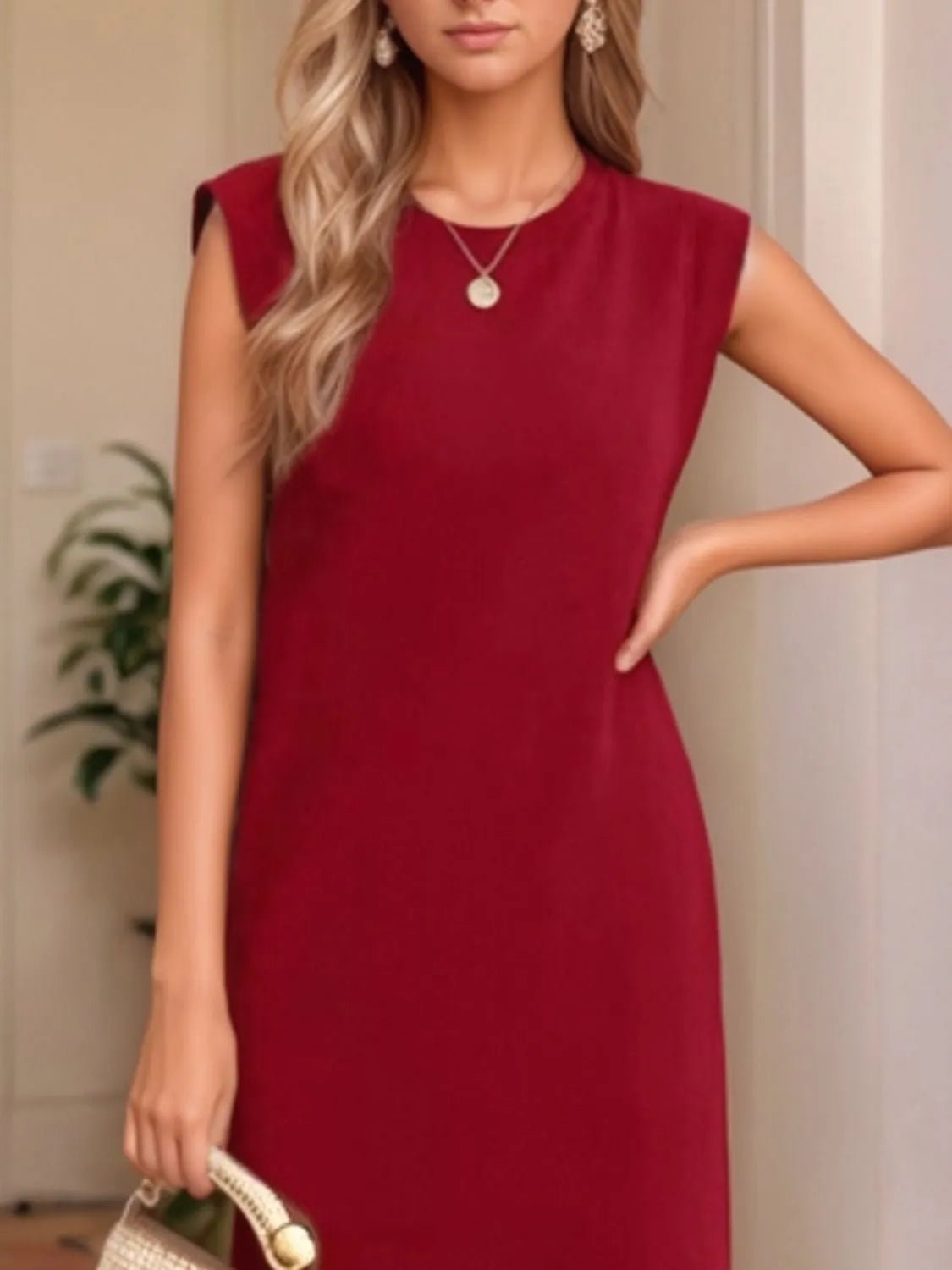 Full Size Slit Round Neck Sleeveless Maxi Tank Dress Plus Size - adritiX