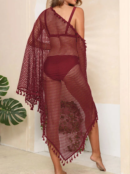 Tassel Openwork Open Front Cover-Up - adritiX