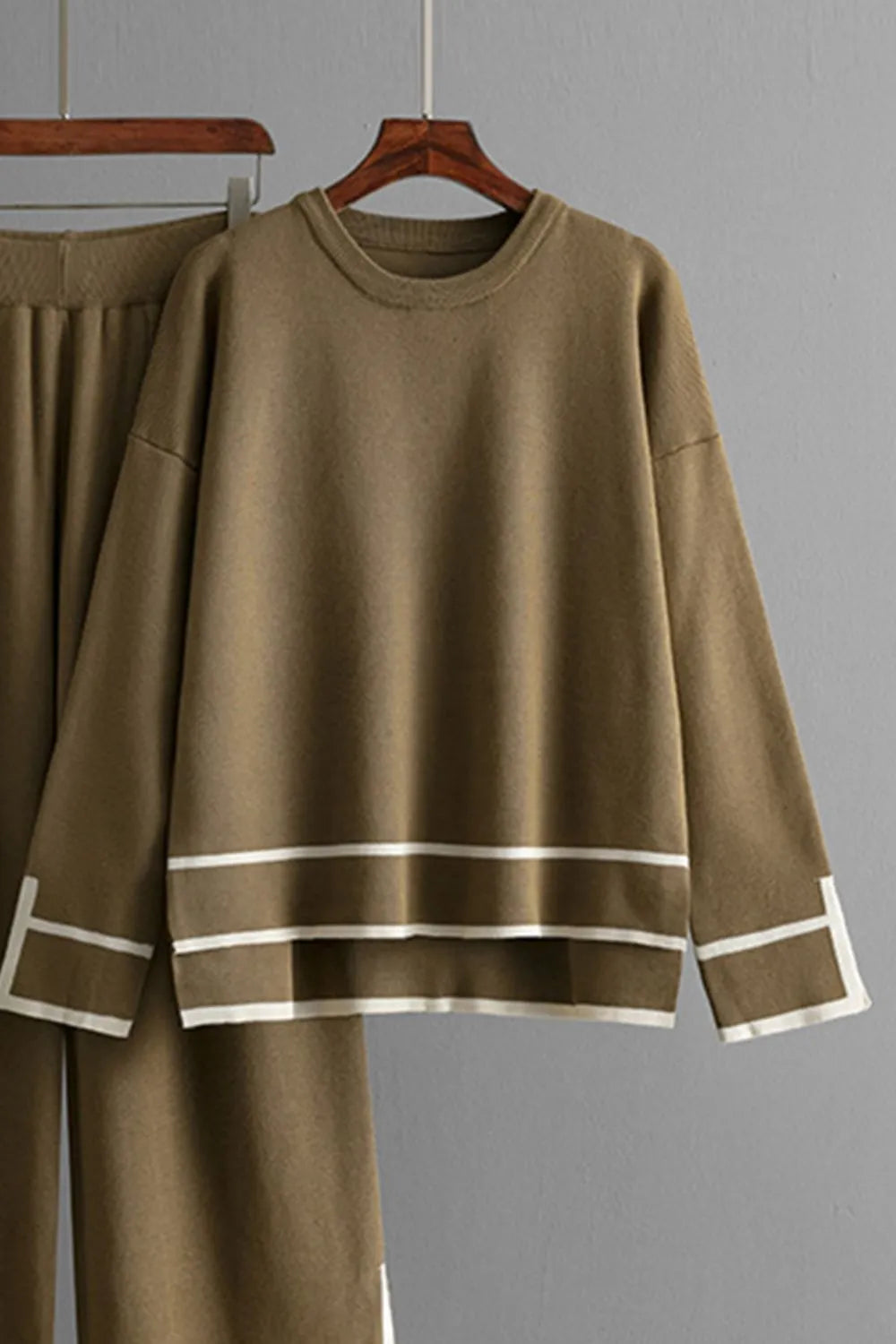 Elegant High-Low Round Neck Top and Pants Sweater Set - adritiX