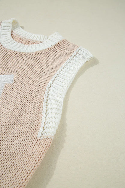 Round Neck Contrast Sweater Vest - adritiX
