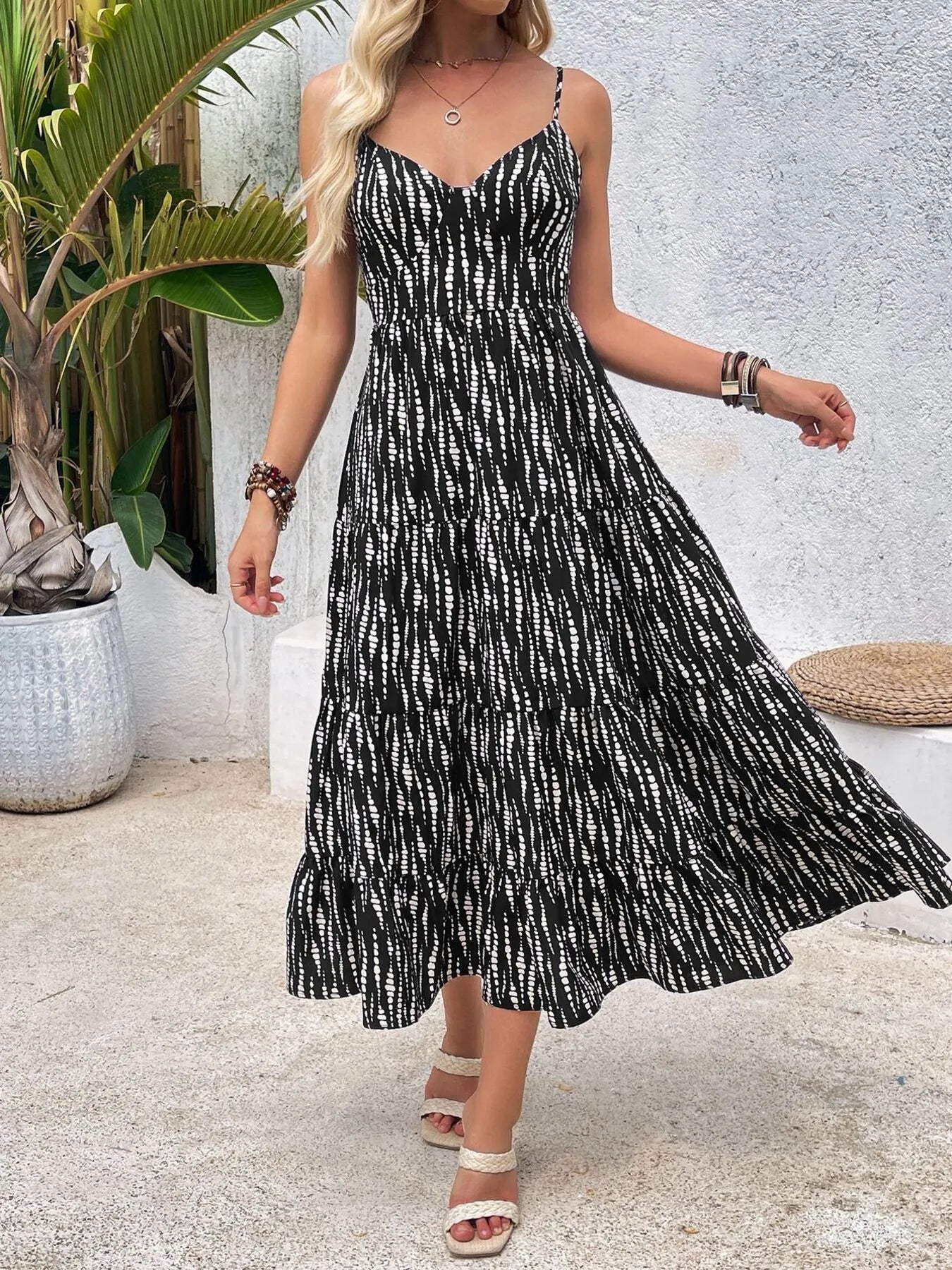 Tie Back Tiered Midi Cami Dress - adritiX