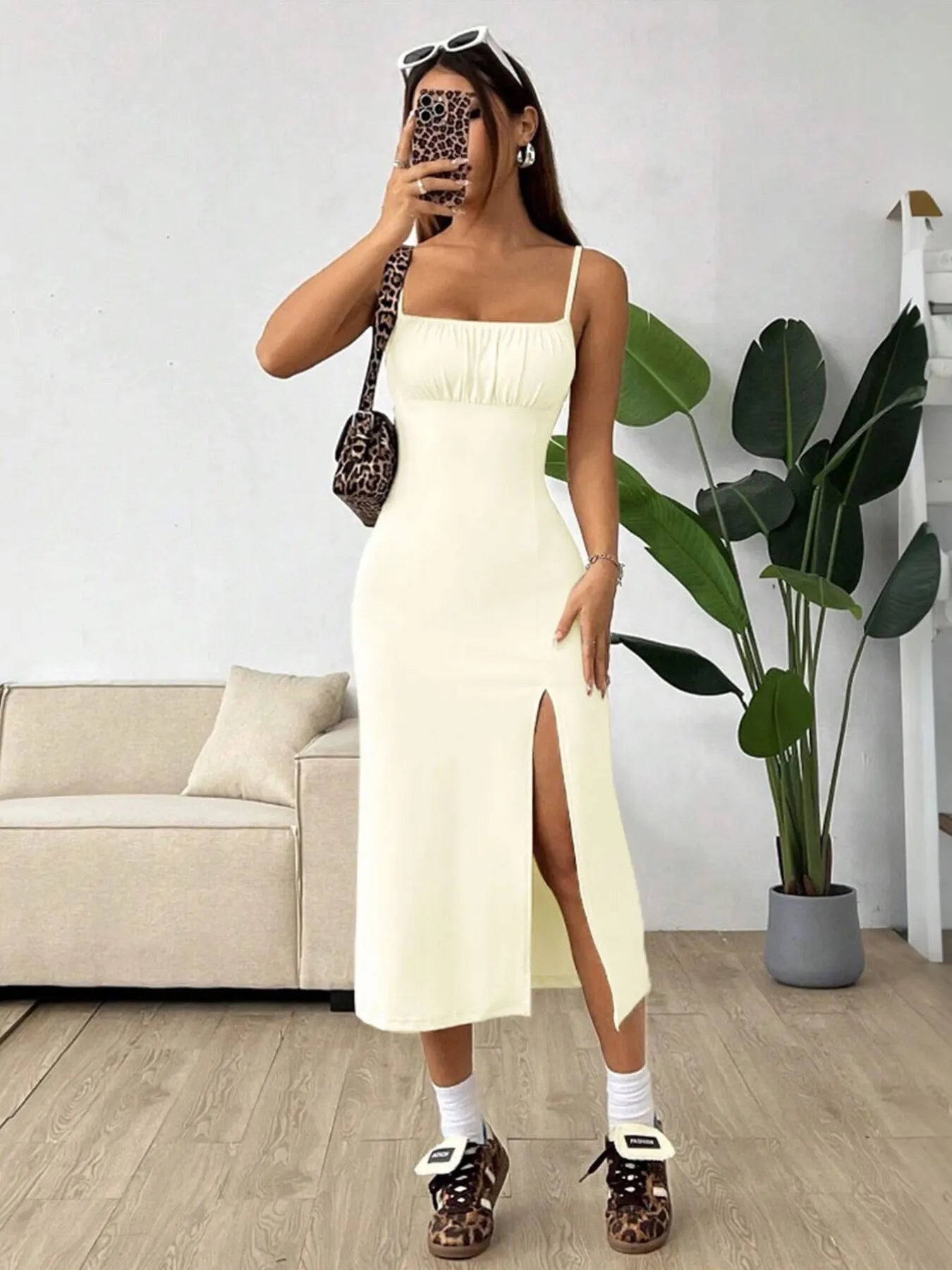 Slit Bodice Midi Cami Dress - adritiX