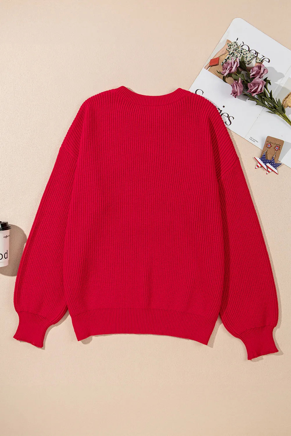 Plus Size Contrast Letter Round Neck Long Sleeve Sweater - adritiX