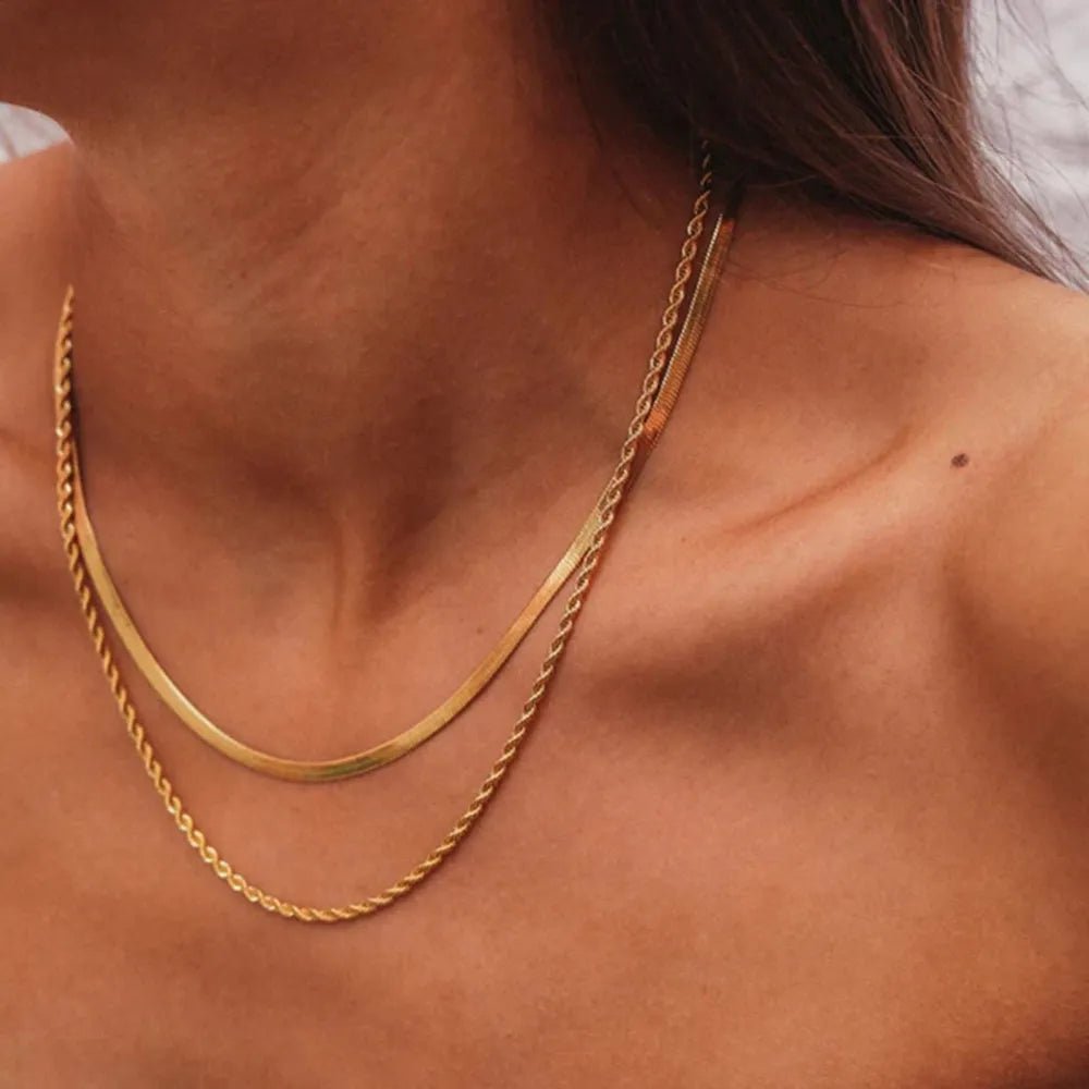 18K Gold - Plated Double - Layered Necklace - adritiX