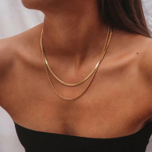 18K Gold - Plated Double - Layered Necklace - adritiX