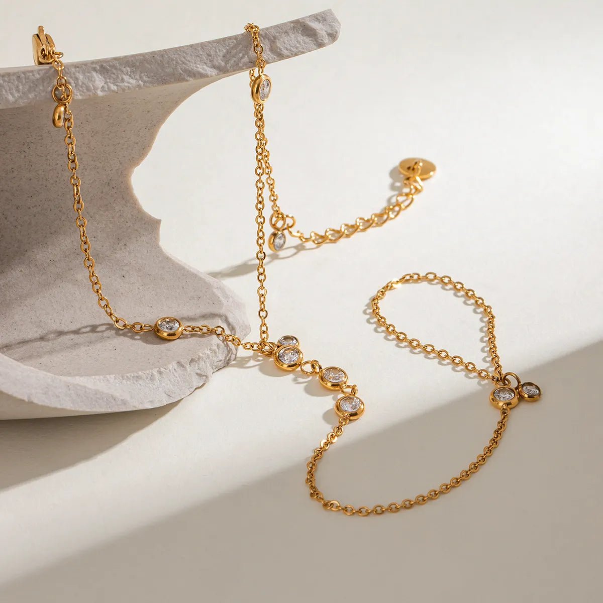 18K Gold - Plated Inlaid Rhinestone Chain Bracelet - adritiX