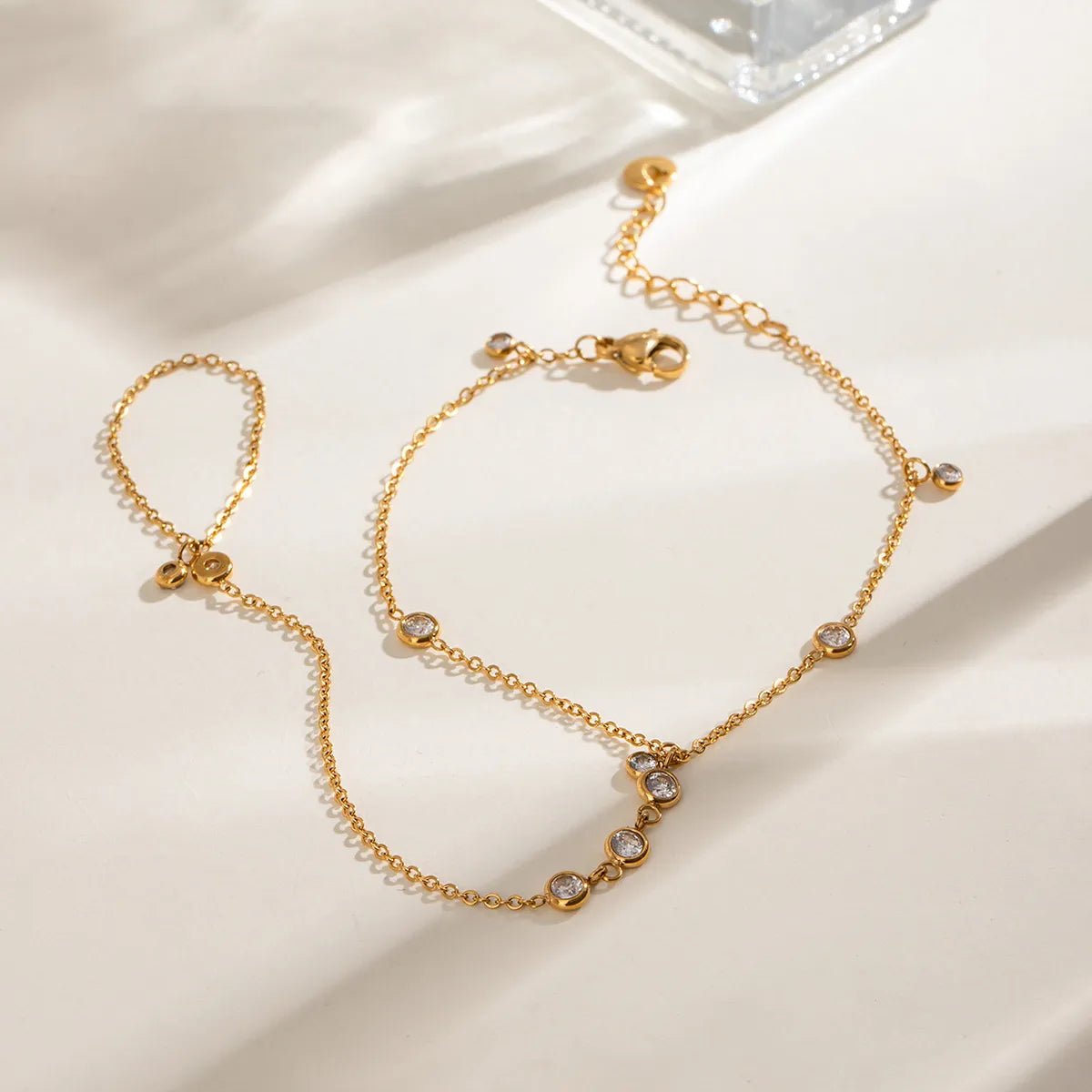 18K Gold - Plated Inlaid Rhinestone Chain Bracelet - adritiX