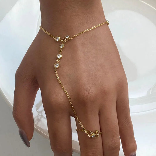 18K Gold - Plated Inlaid Rhinestone Chain Bracelet - adritiX