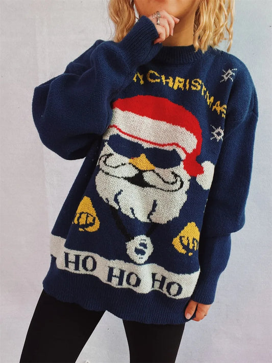 Santa Round Neck Long Sleeve Sweater - adritiX