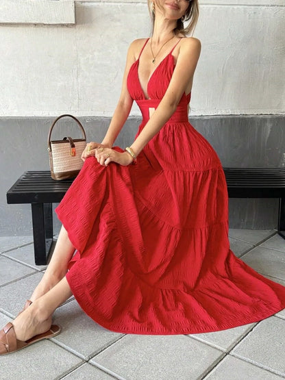 Tiered Maxi Dress with Cutout Detail - adritiX