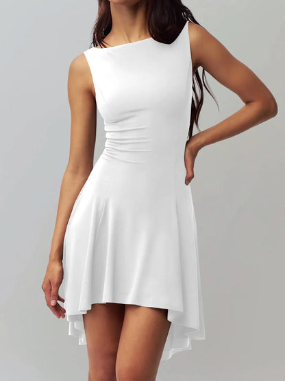 High-Low Round Neck Sleeveless Dress - adritiX