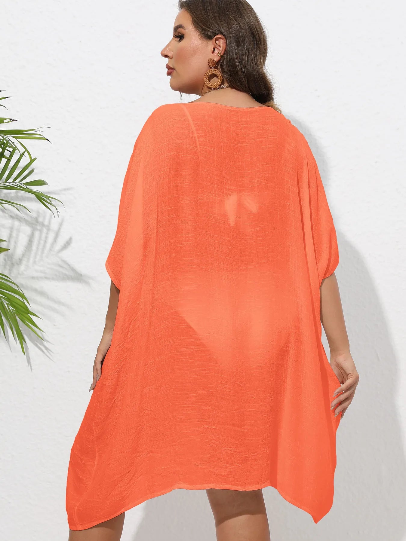 Crochet Trim V-Neck Beach Cover Up Dress - adritiX