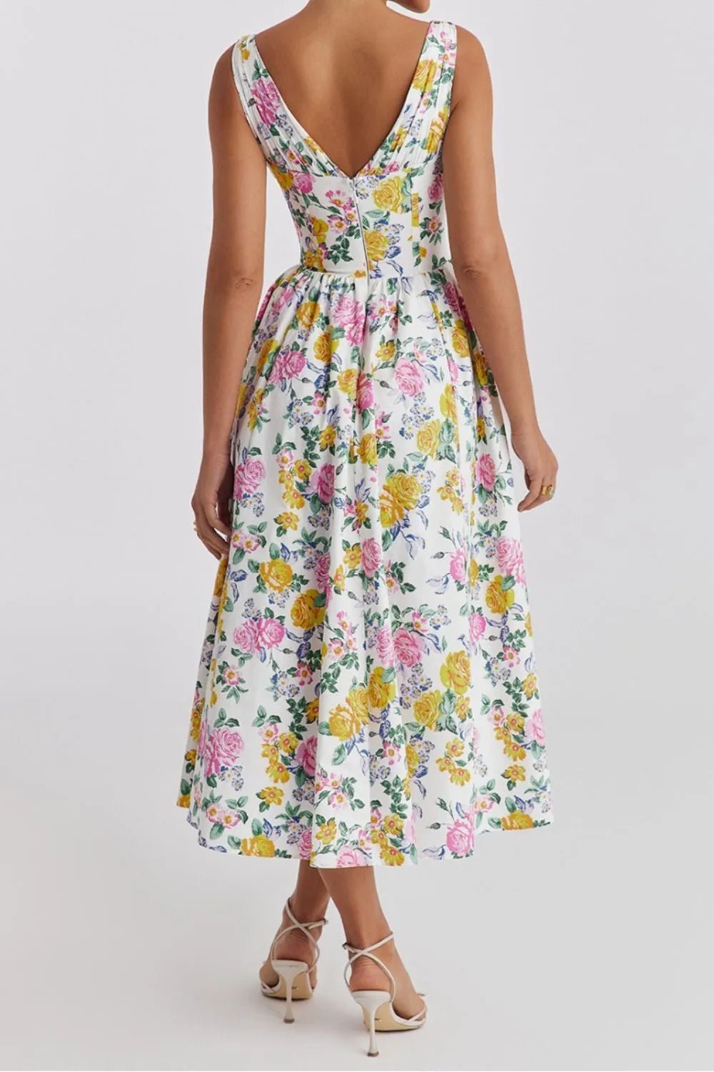 Floral V-Neck Sleeveless Midi Dress with Pockets - adritiX