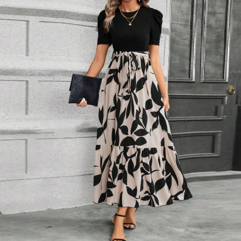 Floral Print Round Neck Exotic Vacation Style Elegant Dress - adritiX