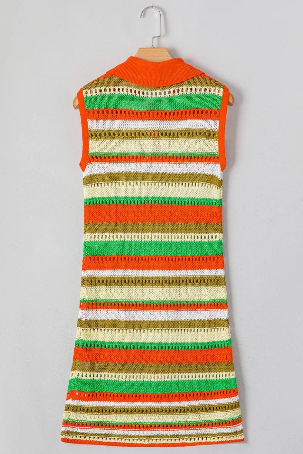 Openwork Stripe Sleeveless Sweater Dress - adritiX