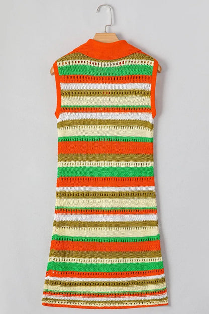 Openwork Stripe Sleeveless Sweater Dress - adritiX