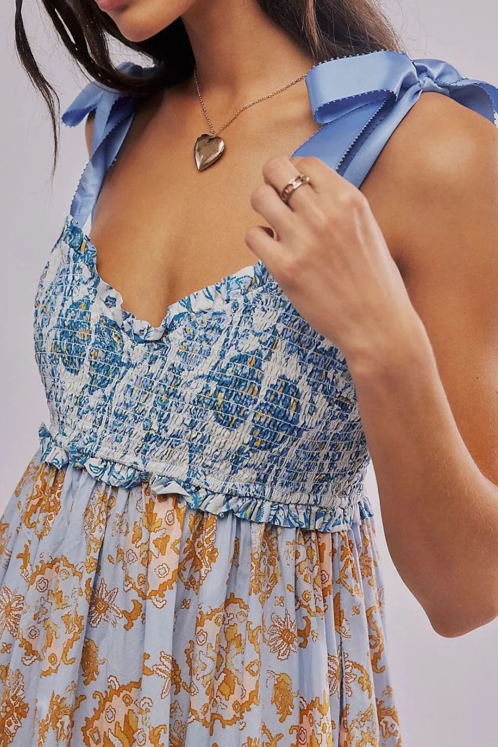 Floral Tiered Maxi Dress with Mixed Print Design - adritiX
