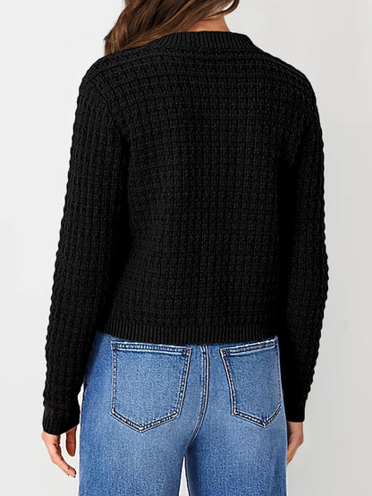 Elegant Textured Knit Button-Front Cardigan - adritiX