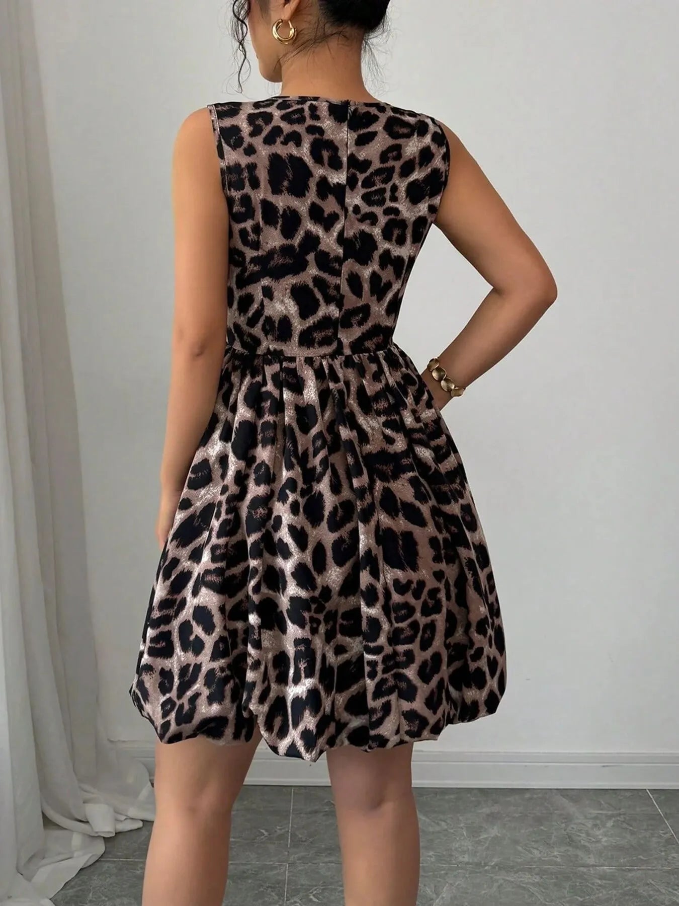 Leopard Print Sleeveless Fit and Flare Mini Dress - adritiX