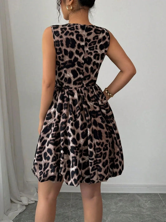 Leopard Print Sleeveless Fit and Flare Mini Dress - adritiX