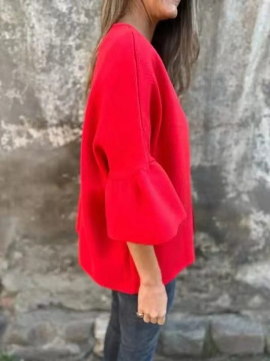 Full Size Bell Sleeve Open Front Cardigan Plus Size - adritiX