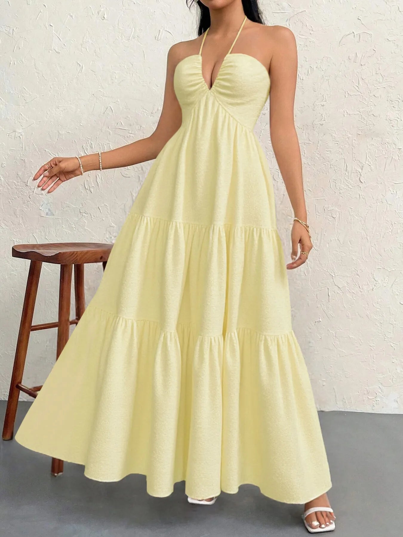 Halter Neck Tiered Maxi Dress - adritiX