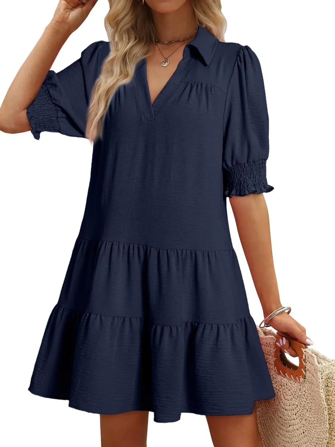 Johnny Collar Short Sleeve Mini Dress - adritiX