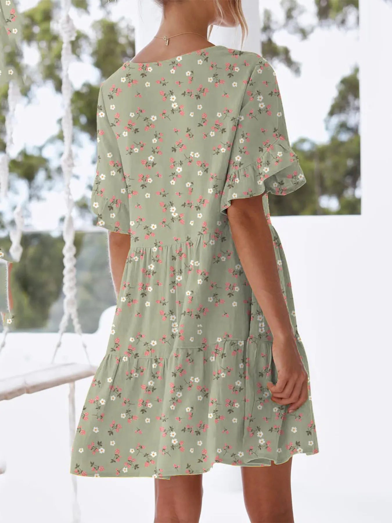 Polka Dot V-Neck Short Sleeve Mini Dress - adritiX
