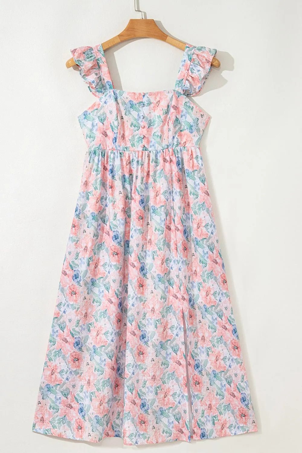Floral Colorblock Flutter Straps Flowy Dress - adritiX
