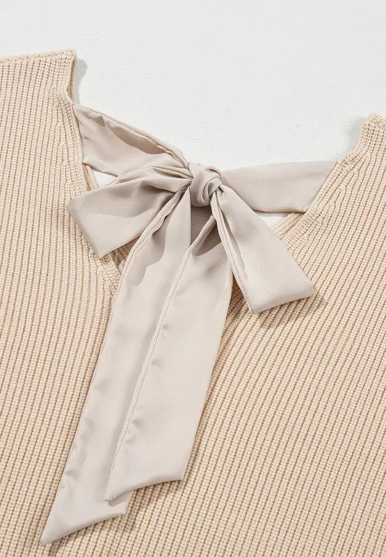 Tied Back V-Neck Long Sleeve Sweater - adritiX