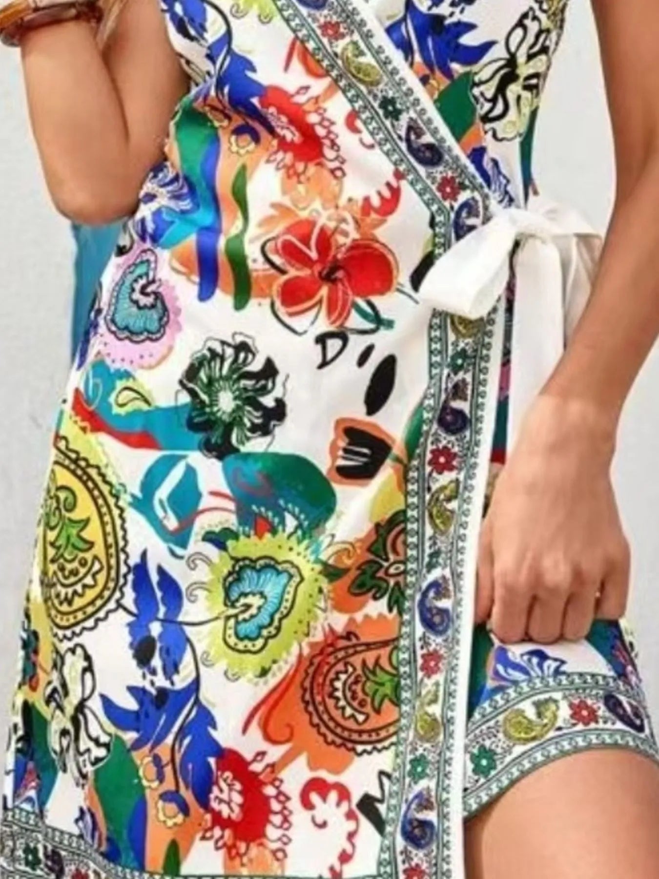 Elegant Floral Print Spaghetti Strap Wrap Mini Dress - adritiX