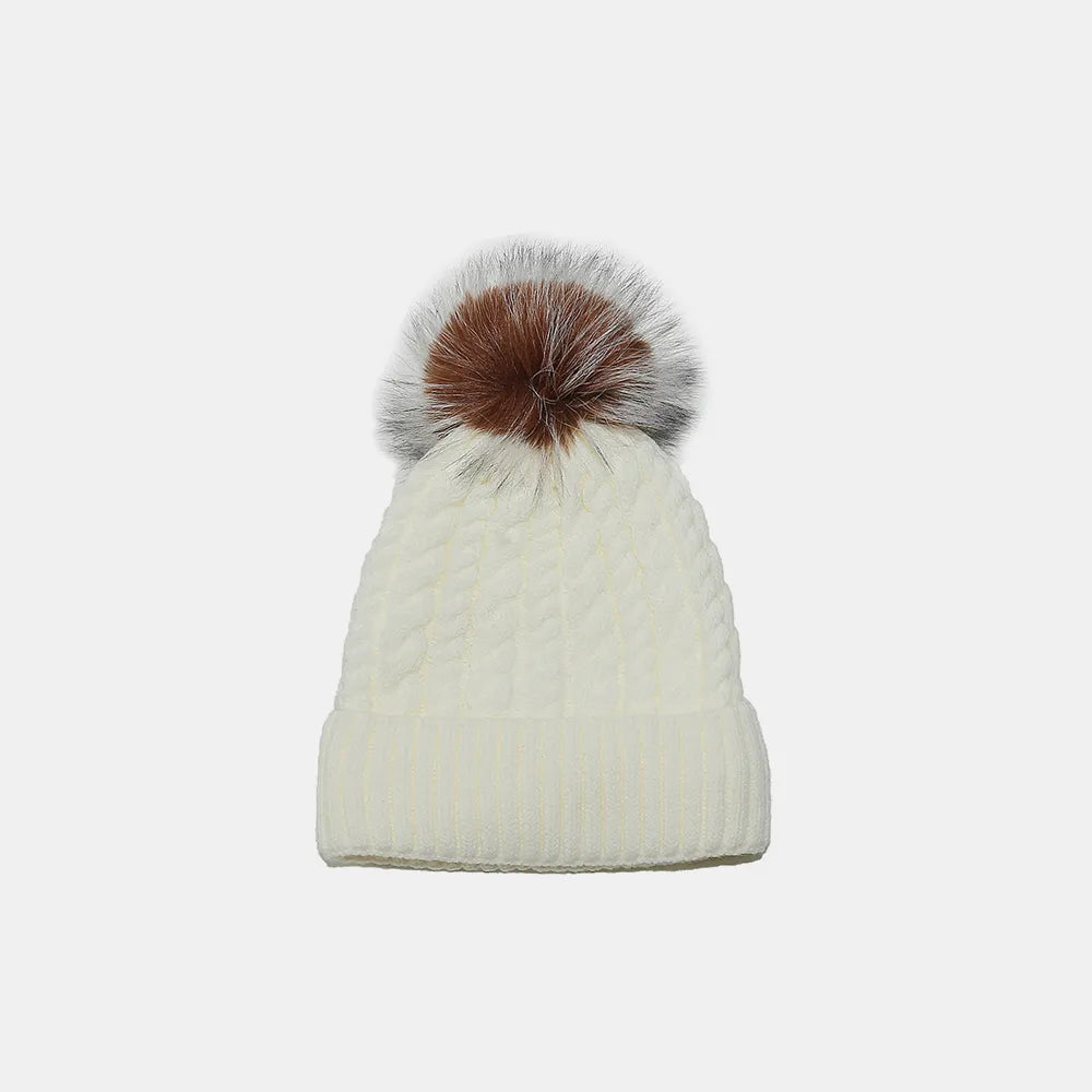 Cable Knit Winter Hat with Pompom - adritiX