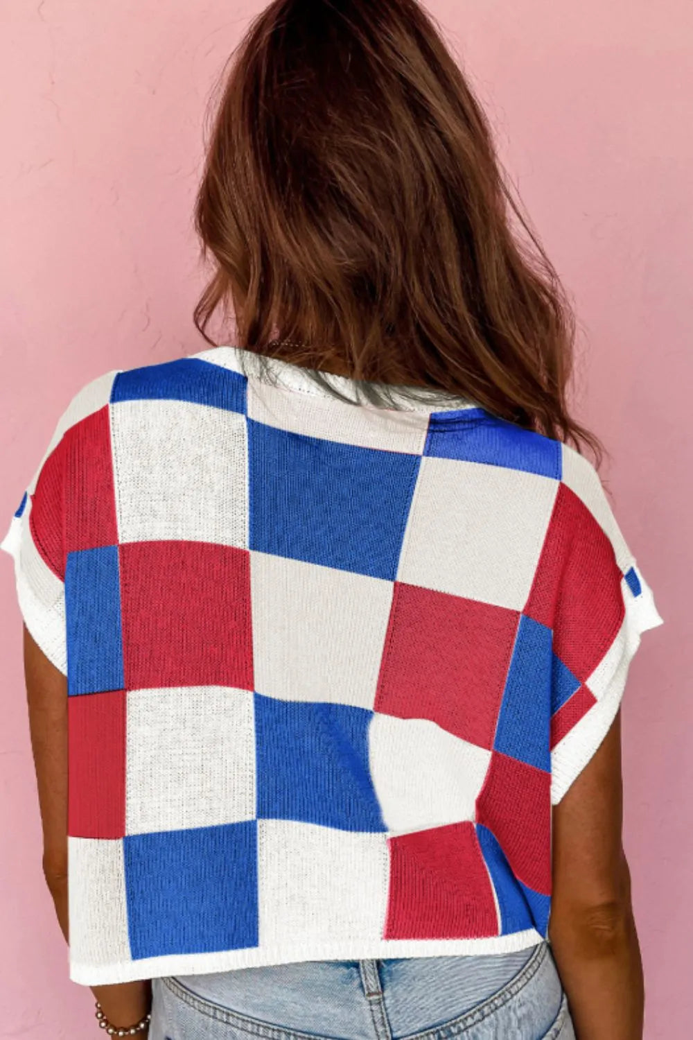 Sequin Heart Color Block Round Neck Knit Top - adritiX